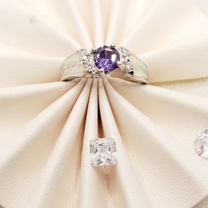 Natural 1.03ct Alexandrite Opal Gemstone Sterling Silver Ring, Opal Accented Alexandrite Ring, Promise or Engagement Ring, Size 9
