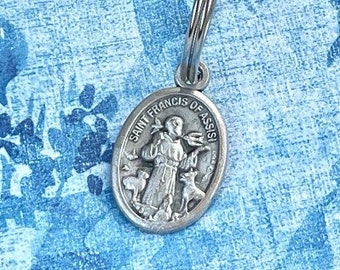 Saint Francis of Assisi Bless and Protect My Pet Silver Tone Keychain or Used as Pet Tag too Keeping Prayer for Your Pet Close to Your Heart