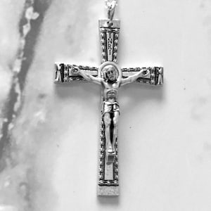 Jesus Cross Pendant Silver Tone Crucifix Christian Or Catholic Gift Modern Style On  Silver Plated Chain