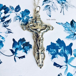 Large Ornate Silver Toned Jesus Crucifix Cross Medal Necklace Pendant On 18 Inch Silver Plated Chain Lobster Clasp Closure Catholic Gift