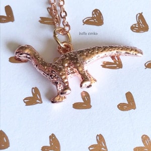 Rose Gold Tone Brachiosaurus Dinosaur Charm Necklace Pendant on 18 Inch Gold Plated Chain Lobster Clasp (For Children 3 and up)