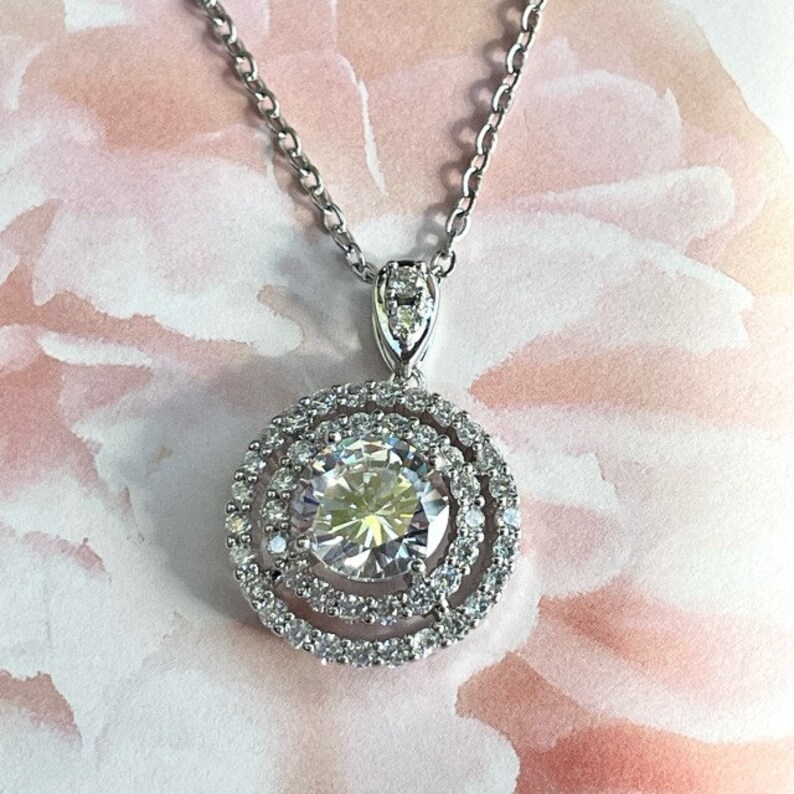 Sparkling Silver Toned White Circular Rhinestone Pendant - Etsy