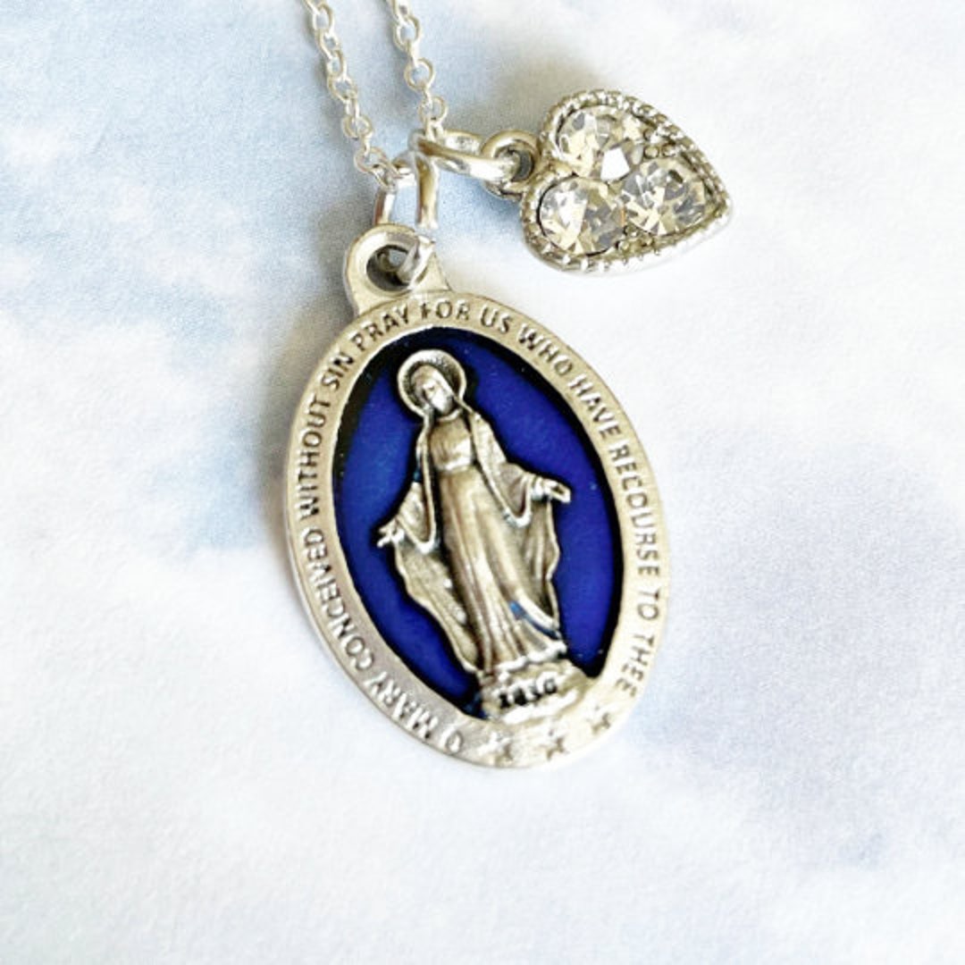 Miraculous Medal Double Sided Necklace Pendant Virgin Mary Charm ...