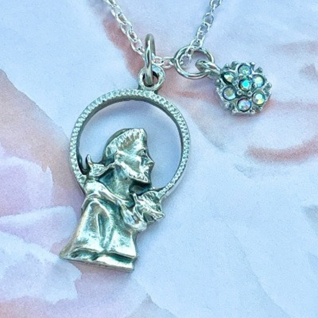 St Francis of Assisi Necklace Pendant Medal From Italy Rhinestone ...