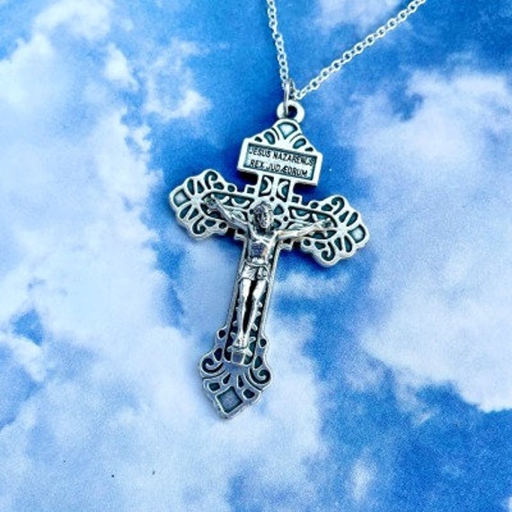 Ornate Silver Tone Pardon Cross “jesus Nazarenus Rex Iudaeorum
