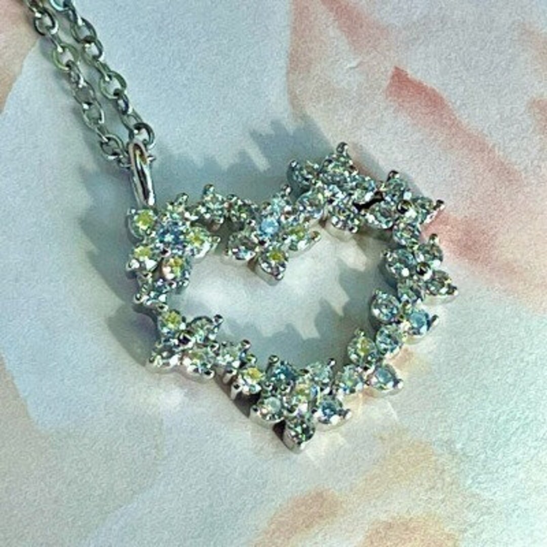 Silver Rhinestone Heart Sparkling Silver Tone White Flower Shaped Rhinestones Heart Pendant ...