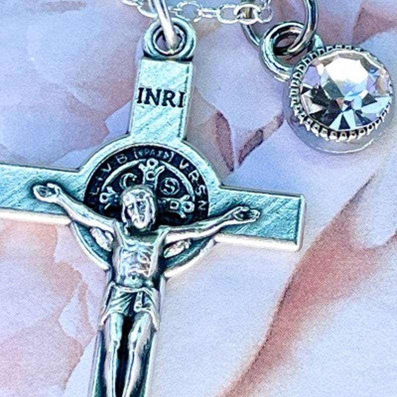 Silver Double Sided Jesus Crucifix Cross Saint Benedict Protection ...