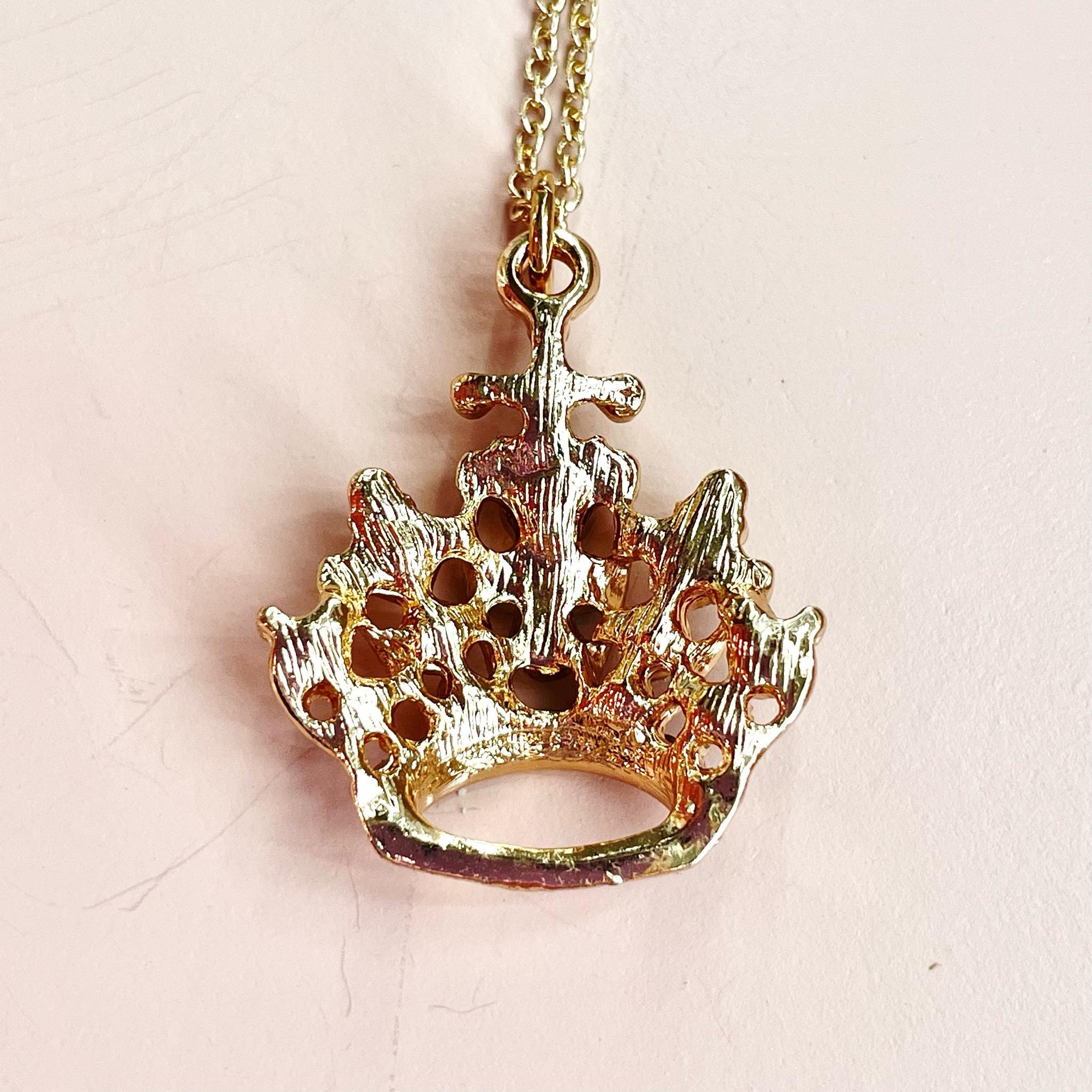 Princess Queen Chain Large Gold Toned Princess Tiara Rhinestone Necklace Pendant Queen ...