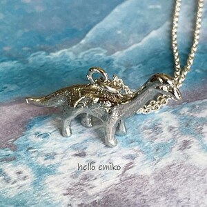 Brachiosaurus Silver Tone Dinosaur Charm Necklace Pendant on 18 Inch Silver Plated Chain Lobster Clasp (For Children 3 and up)