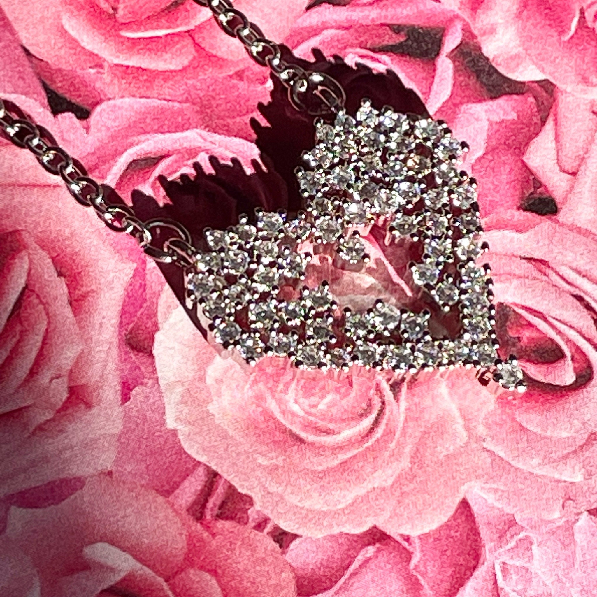 Silver Rhinestone Heart Sparkling Silver Tone White Rhinestone Heart Pendant Necklace Love ...