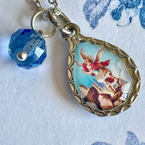Double Sided Saint Michael - Guardian Angel Medal Charm Protection Necklace Pendant Handmade Blue Drop Bead On 18 Inch Silver Plated Chain