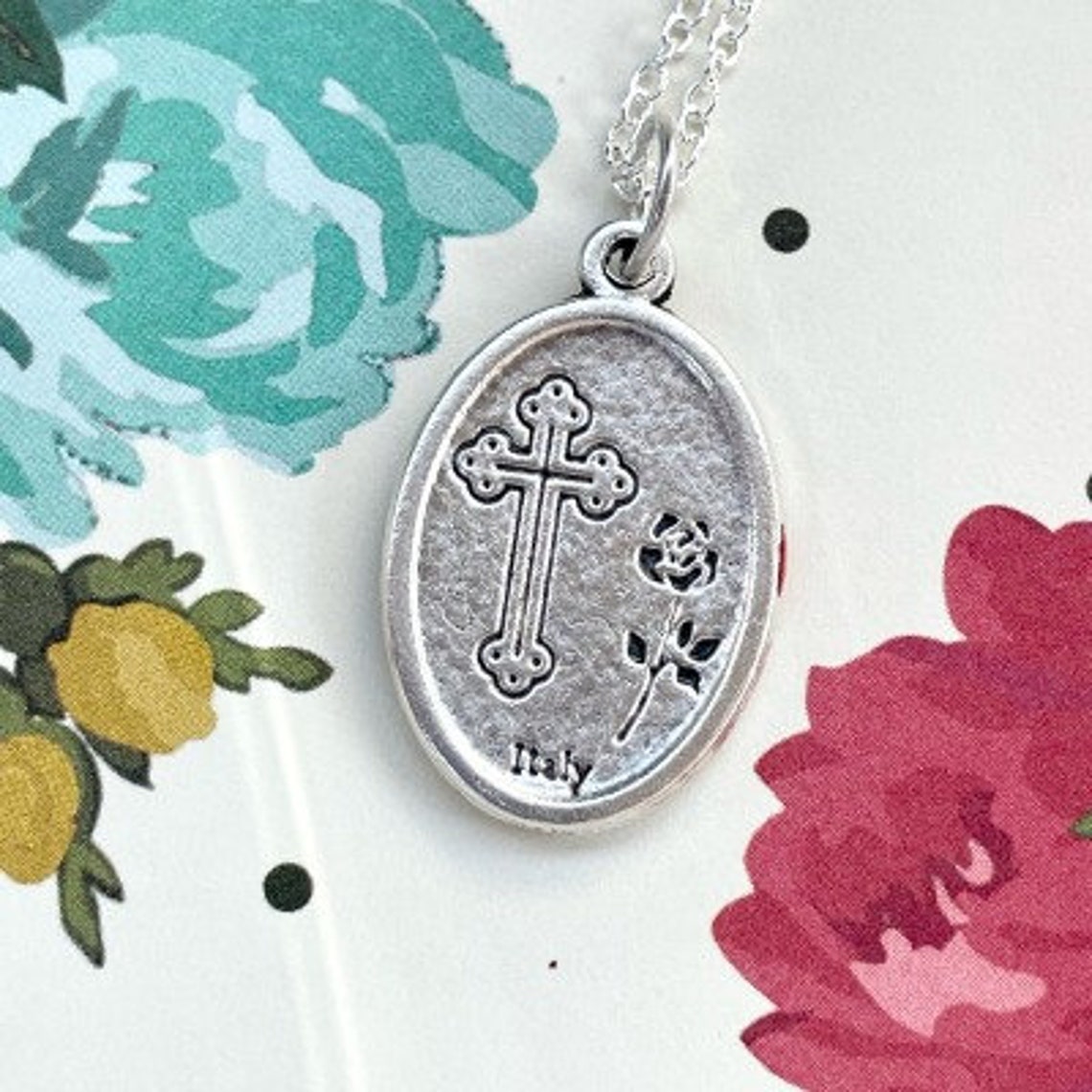 Double Sided Sacred Heart of Jesus Silver Tone Red Enamel Medal From ...