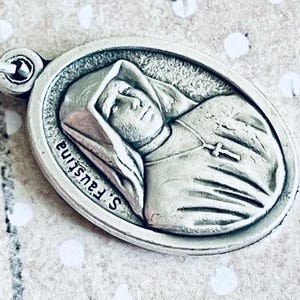 ST. Faustina Double Sided Sacred Heart of Jesus Medal from Italy Necklace Pendant on Silver Plated 18 Inch Chain Lobster Clasp Catholic Gift