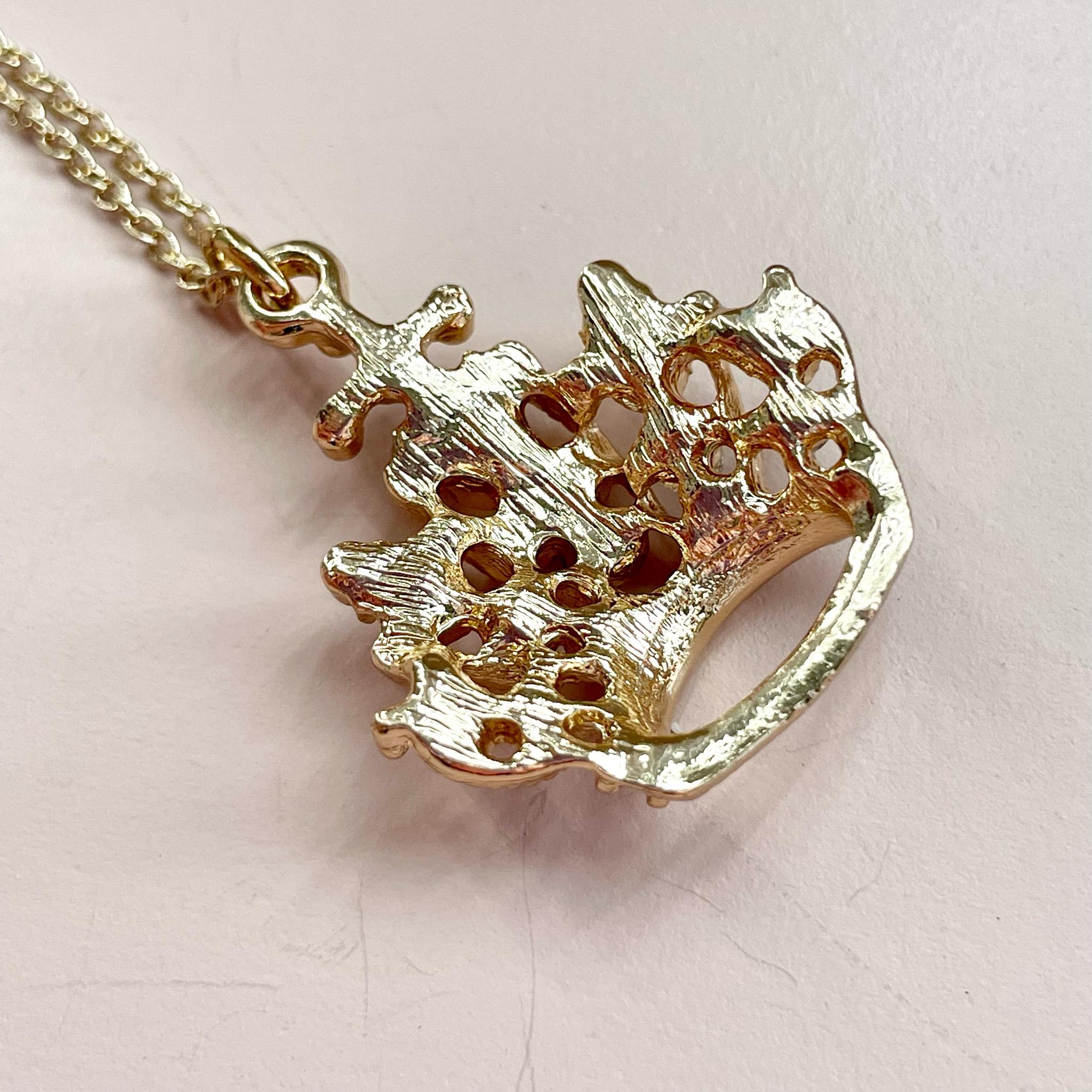 Princess Queen Chain Large Gold Toned Princess Tiara Rhinestone Necklace Pendant Queen ...