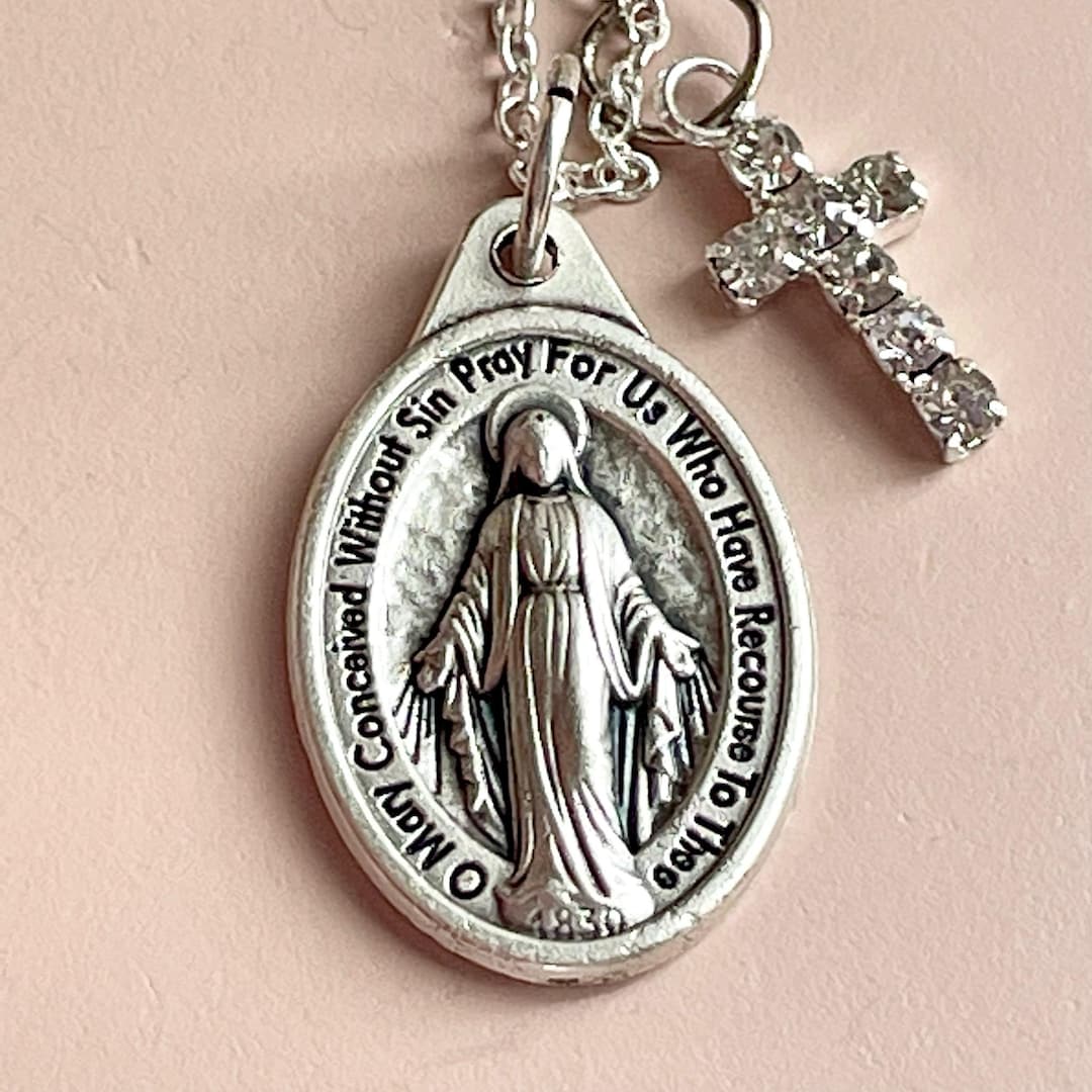 Miraculous Medal Double Sided Virgin Mary Medal Necklace Pendant With ...