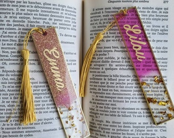 Personalized bookmark with first name or word / glitter pink or raspberry /