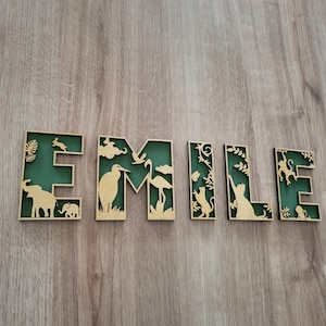 Lettres en bois 3D pour prénom. Thème et couleur au choix animaux jungle savane dinosaure licorne planete forêt chien etc ... image 5