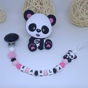 Attache tétine sucette personnalisée / prénom / jouet en silicone alimentaire bébé box naissance cadeau baby shower panda image 1