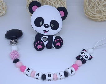 Gepersonaliseerde fopspeen fopspeenclip / voornaam / voedsel siliconen speelgoed babydoos geboortecadeau babyshower panda