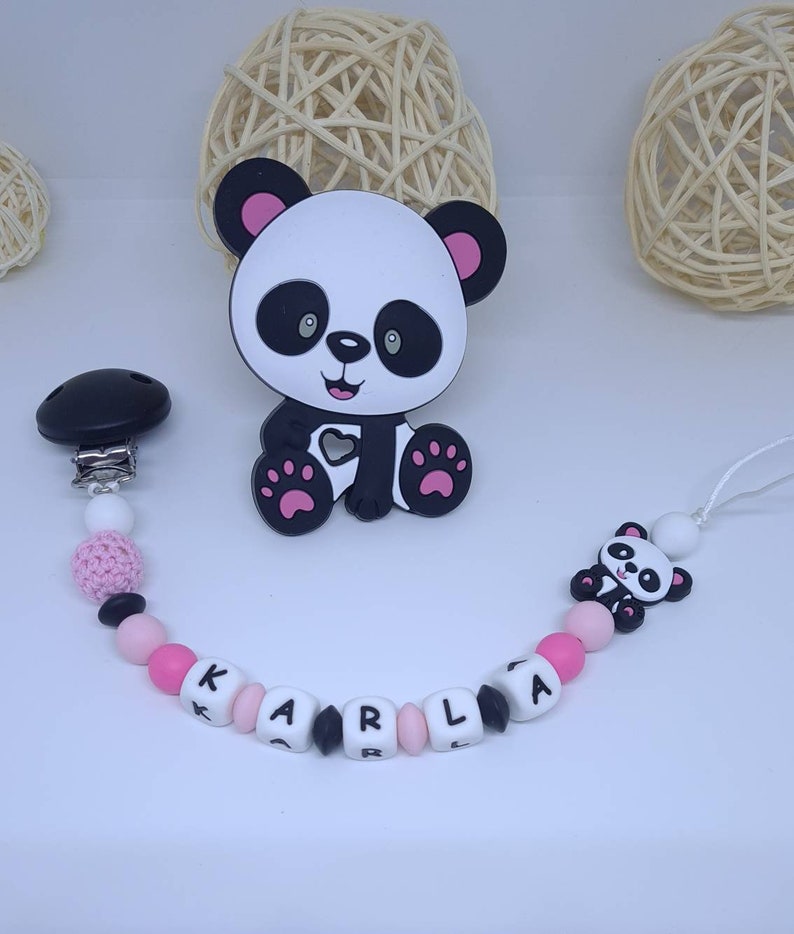 Personalized pacifier pacifier clip / first name / food silicone toy baby box birth gift baby shower panda image 1