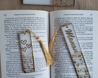 Personalized bookmark with first name or word / white and gold