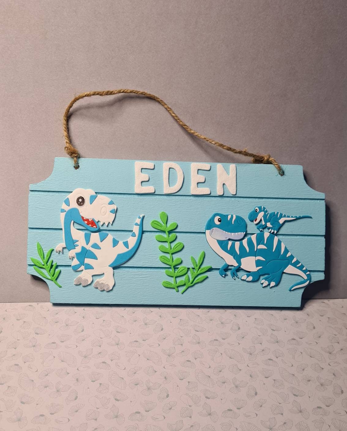 Plaque de Porte/Murale Décoration Chambre Bébé Enfant Cadeau Naissance Dinosaure + Prénom Ensemble T