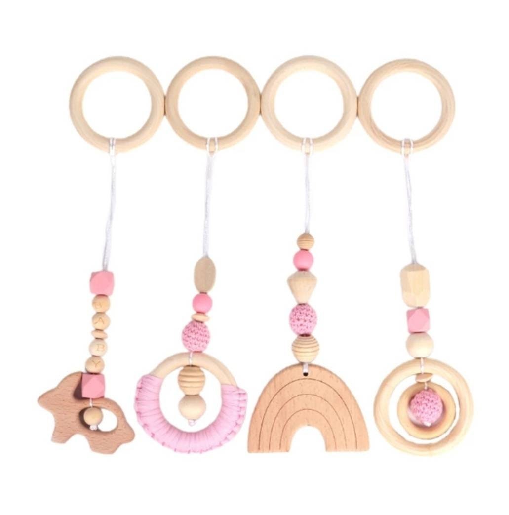 Lot de 4 Suspensions Pour Portique d'eveil/Arche Bois Hêtre Box Naissance Cadeau Baby Shower Bébé La