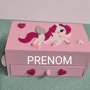 Boite à bijoux rose enfant fille / licorne / nuage / arc en ciel / cadeau personnalisé + prénom