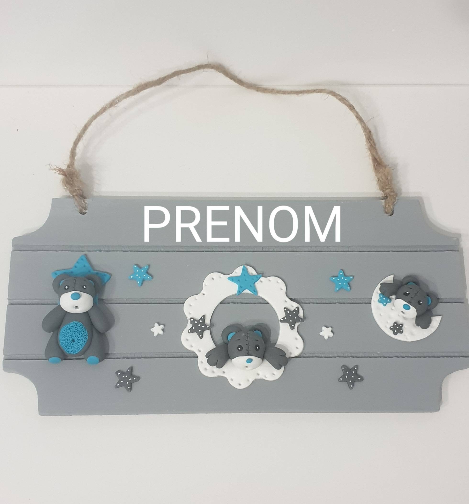 Plaque de Porte Ours + Prénom/Cadeau Naissance Bébé Enfant Idée Personnalisé Tirelire et Attache Tét