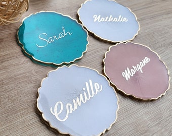 Personalized resin coaster with first name gold color of your choice / gift idea / wedding / coaster / table decoration