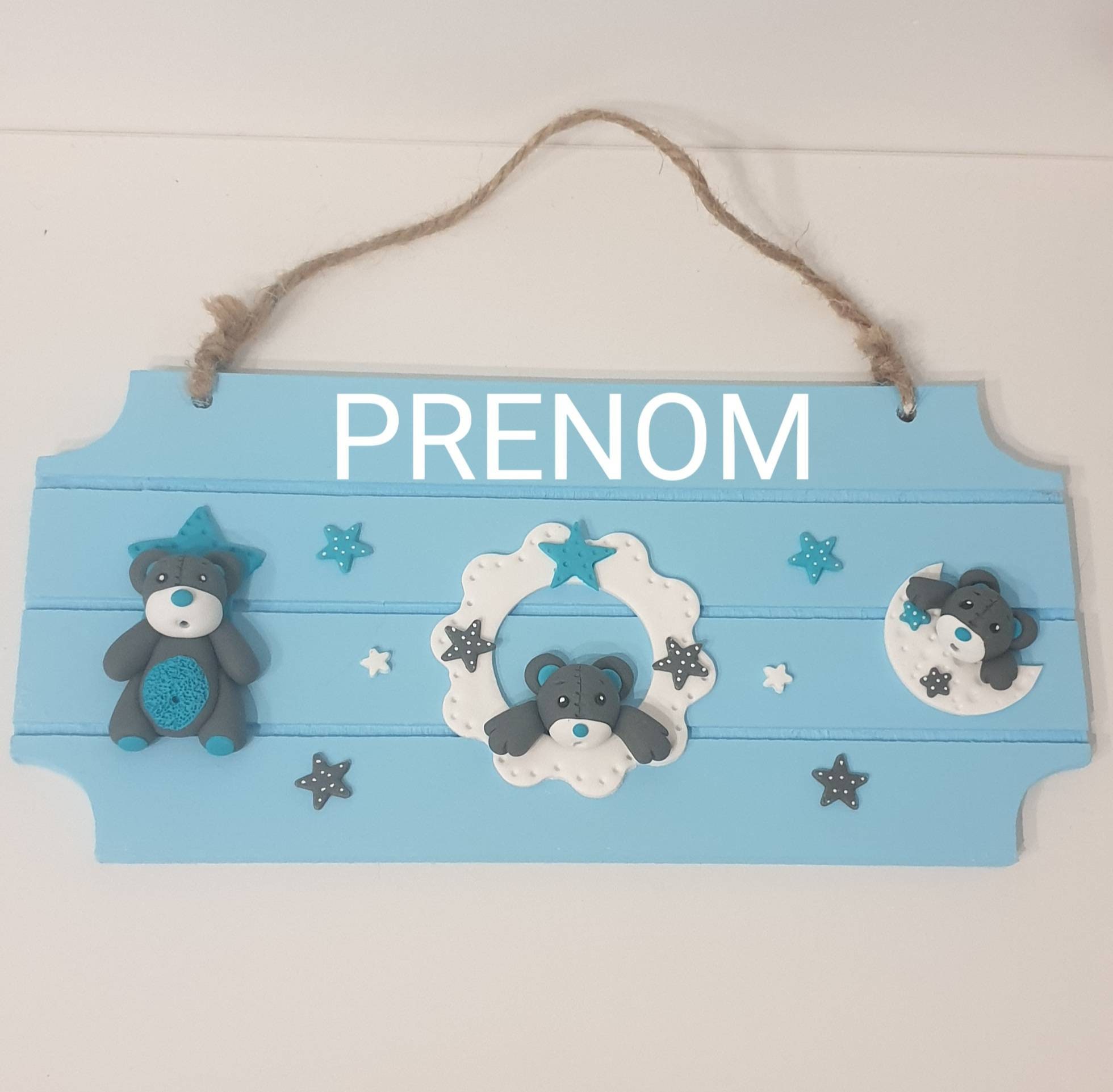 Plaque de Porte Ours + Prénom/Cadeau Naissance Bébé Enfant Idée Personnalisé Tirelire Assortie