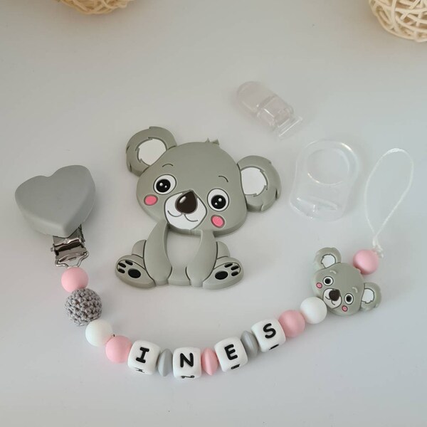 Gepersonaliseerde fopspeen fopspeenclip / voornaam / voedsel siliconen speelgoed babydoos geboortecadeau babyshower koalabeer