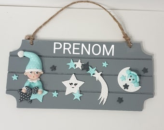 Türschild / Wand / Raumdekoration / Baby / Kind / Geschenk zur Geburt / Grauer Sternelfe + personalisierter Vorname