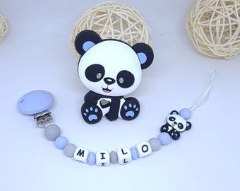 Attache tétine sucette personnalisée / prénom / jouet en silicone alimentaire bébé box naissance cadeau baby shower panda