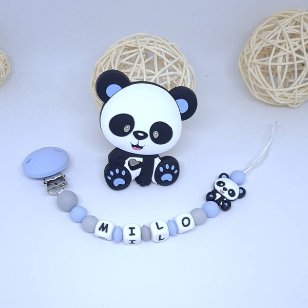 Attache tétine sucette personnalisée / prénom / jouet en silicone alimentaire bébé box naissance cadeau baby shower panda