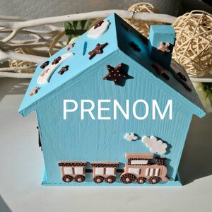 Home piggy bank baby/child first name/birth gift/stars/cloud/moon/bear/Fimo train/padlock 2 keys image 2