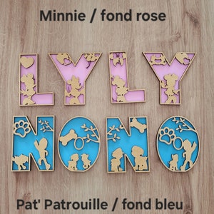 Lettres en bois 3D pour prénom. Thème et couleur au choix animaux jungle savane dinosaure licorne planete forêt chien etc ... image 7