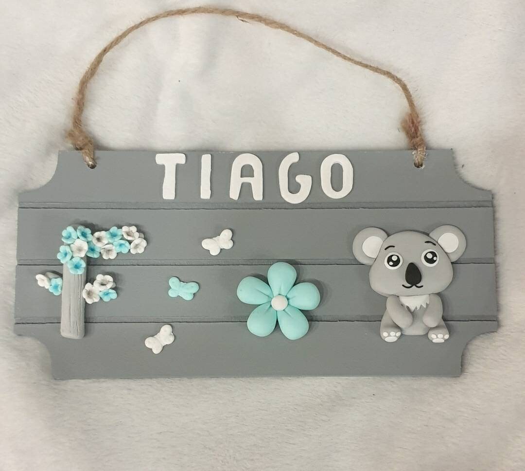 Plaque de Porte Koala Grise + Prénom/Cadeau Naissance Bébé Enfant Idée Personnalisé Tirelire Assorti