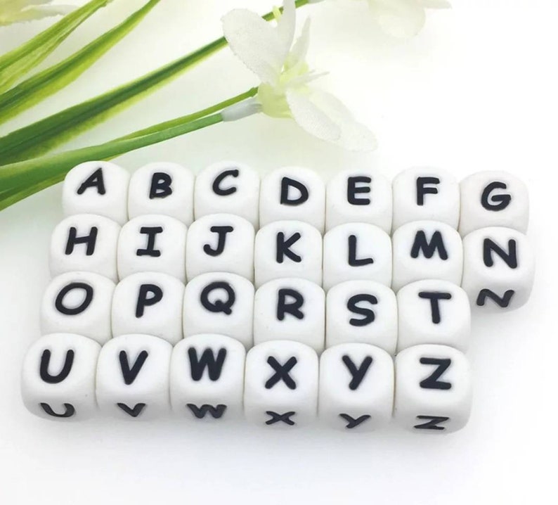 Square silicone letters 12x12mm / quantity of your choice / baby / pacifier clip / first name image 1