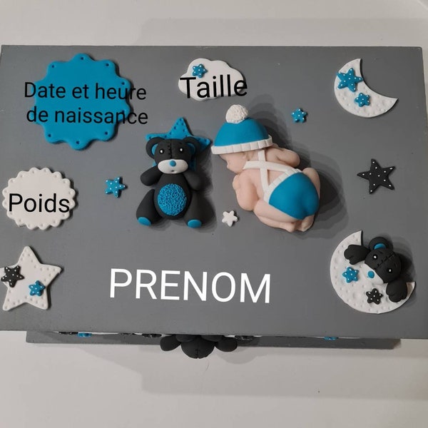 Boite de naissance / cadeau de naissance / garçon / bébé décoration chambre / étoile lune / Ours / + prénom / coffret personnalisé