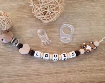 Personalized pacifier pacifier clip / first name / food silicone toy baby box birth gift baby shower chocolate brown fox