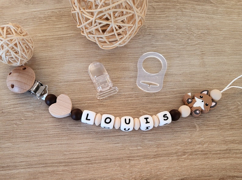 Personalized pacifier pacifier clip / first name / food silicone toy baby box birth gift baby shower chocolate brown fox image 1