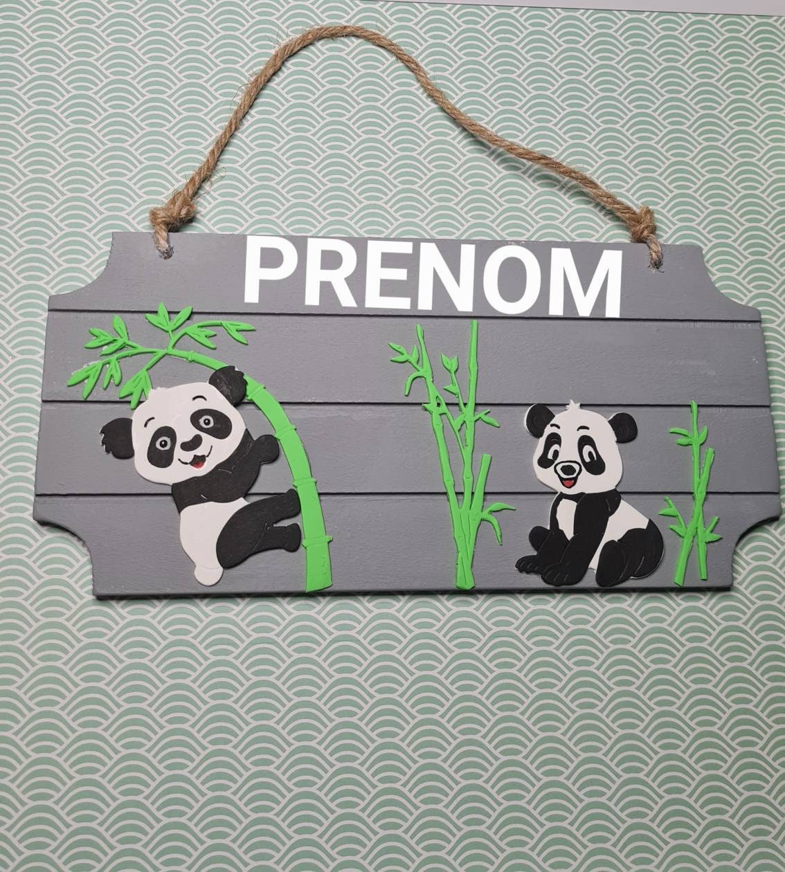 Plaque de Porte/Murale Personnalisé Cadeau Naissance Décoration Chambre Enfant Bebe Panda Bambou + P
