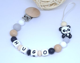 Attache tétine sucette personnalisée / prénom / jouet en silicone alimentaire bébé box naissance cadeau baby shower panda