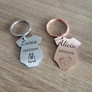 Porte-clés personnalisé cadeau naissance acier inoxydable avec prénom et date de naissance 画像 2