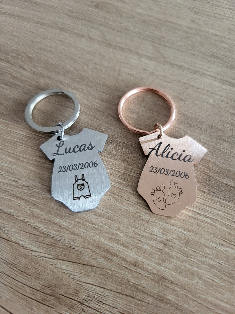 Porte-clés personnalisé cadeau naissance acier inoxydable avec prénom et date de naissance 画像 2