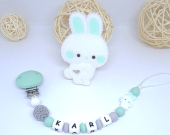 Personalized pacifier pacifier clip / first name / food silicone toy baby box birth gift baby shower rabbit