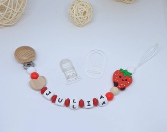 Personalized pacifier clip / first name / baby box birth baby shower gift strawberry / red wood