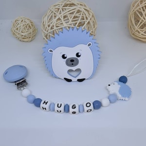 Ciuccio con clip personalizzato / nome / giocattolo in silicone alimentare per neonati, scatola per nascita, regalo per baby shower a forma di riccio