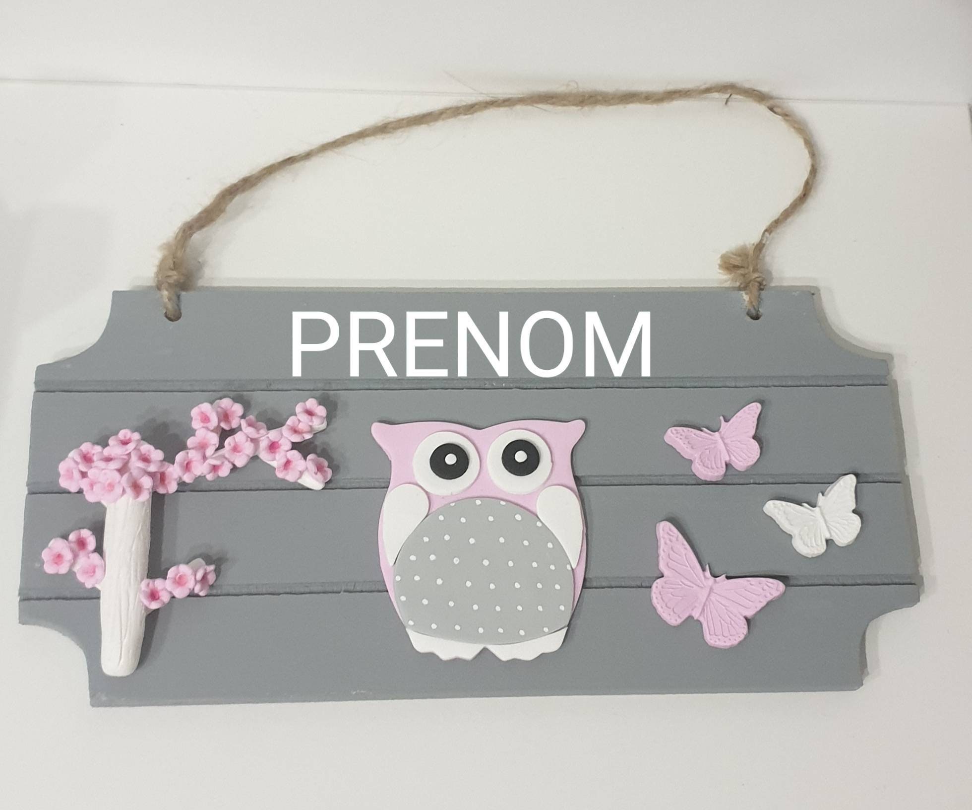 Plaque de Porte Chouette Grise + Prénom/Cadeau Naissance Bébé Enfant Idée Personnalisé